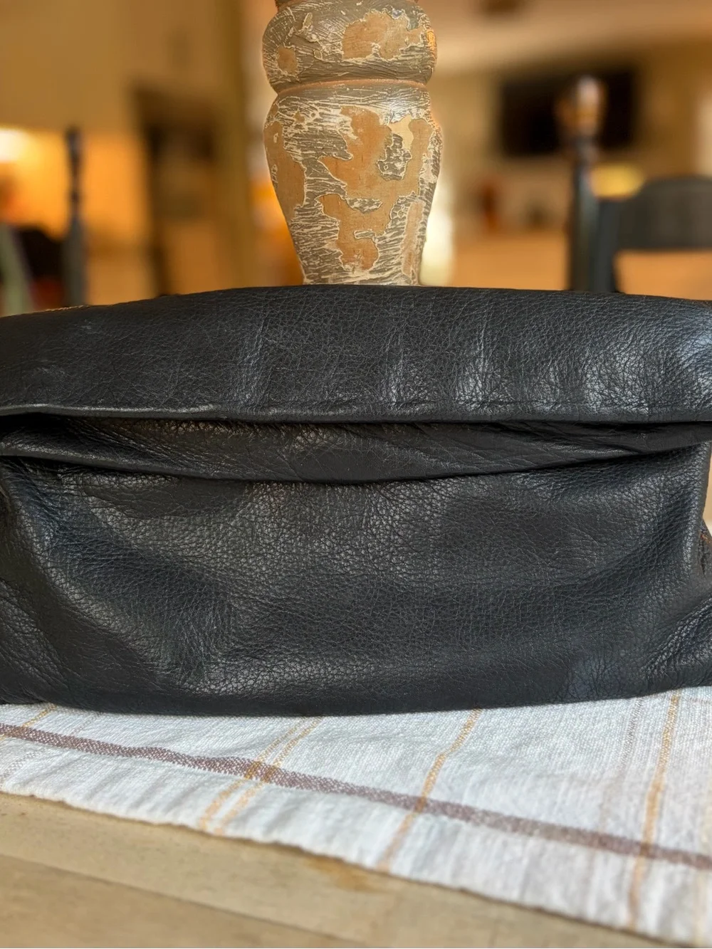 India Hicks Black Leather Fold-Over Carmen Clutch…No Tassel Clean